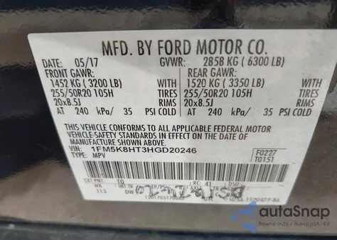 2017 Ford Explorer Platinum из США, поврежденный, VIN 1FM5K8HT3HGD20246